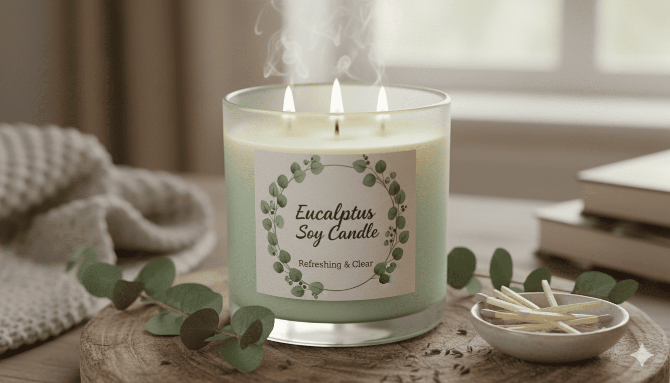 Eukalyptus soijakynttilä lasipurkissa