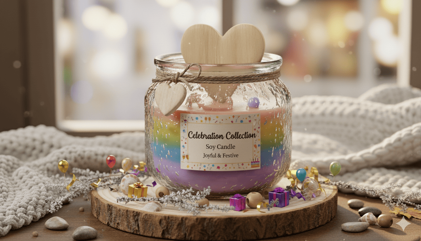 Juhlakokoelma kynttilä lasipurkissa